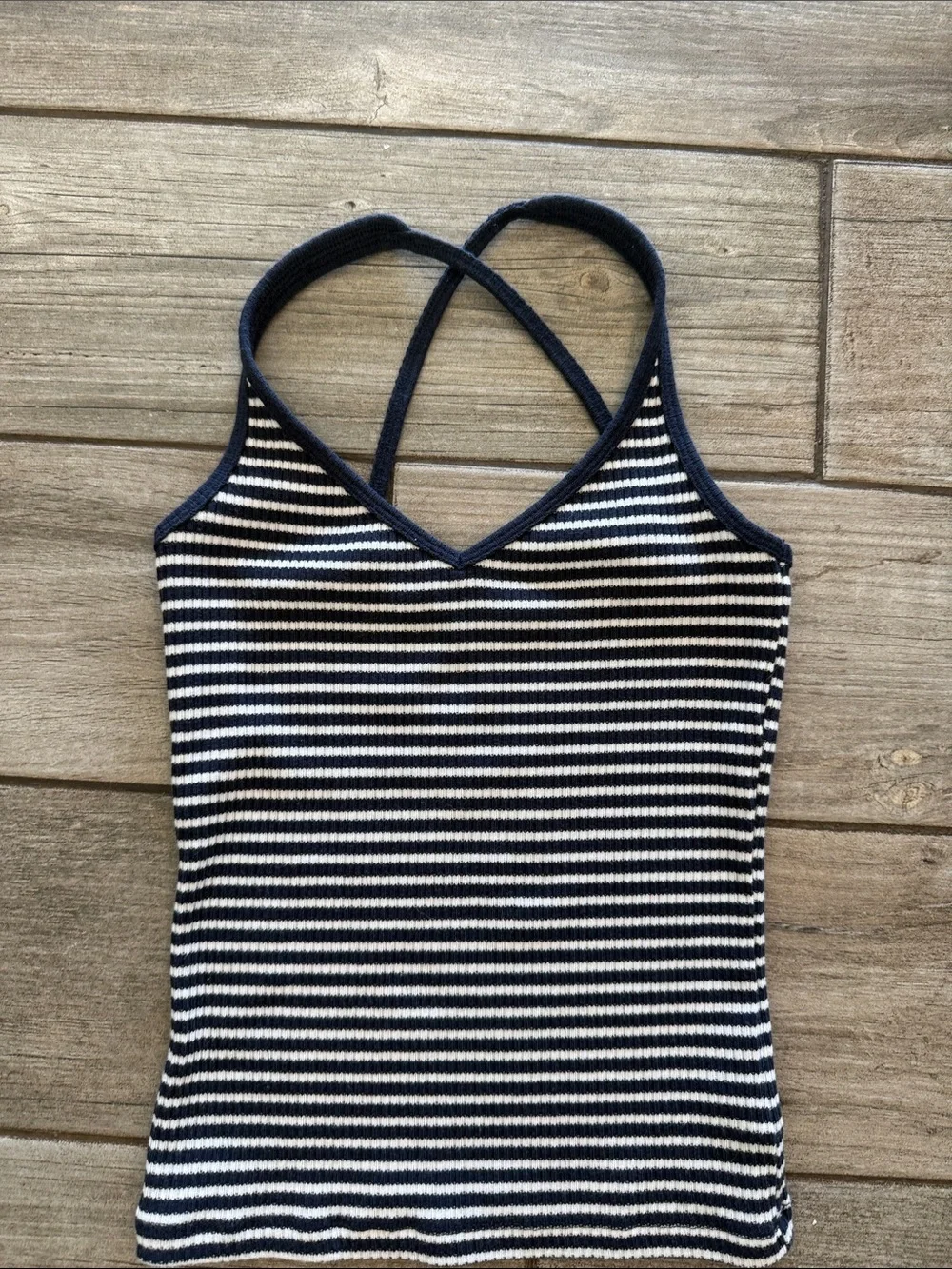 NWOT American Eagle Outfitters Navy & White Striped Ribbed Cross-Back Tank